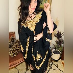 Vintage Black and Gold Embroidered Poncho